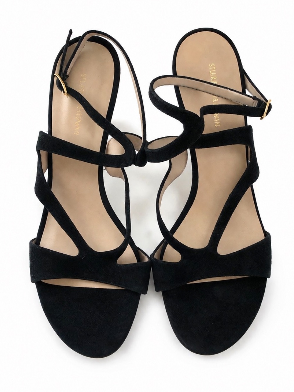 Stuart Weitzman Mariposa Black Suede Cutout High Heel Sandals Ankle Strap Size 8